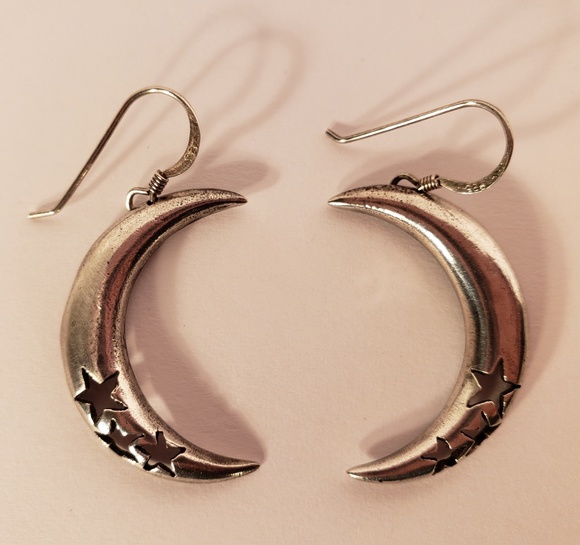 Vintage 1970s Drop Dangle Moon & Stars Earrings - Picture 2 of 6